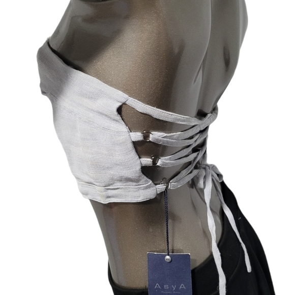 La Seta by Asya Linen Blend Crop Top  back Tie Sz Small - Picture 1 of 12